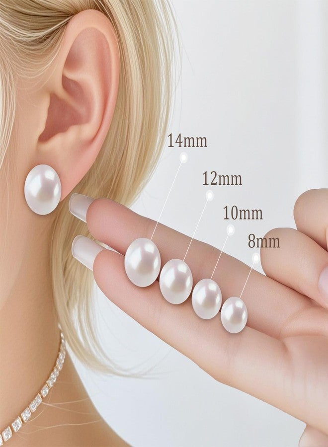 Sanglarst Pearl Stud Earrings 14K Plated Gold Sterling Silver Hypoallergenic Earring Stud Flat Round Large Size Simulated Pearl Earrings for Women (12mm) - Image 3